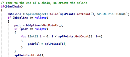 Creating a SplineObject from the array of points.